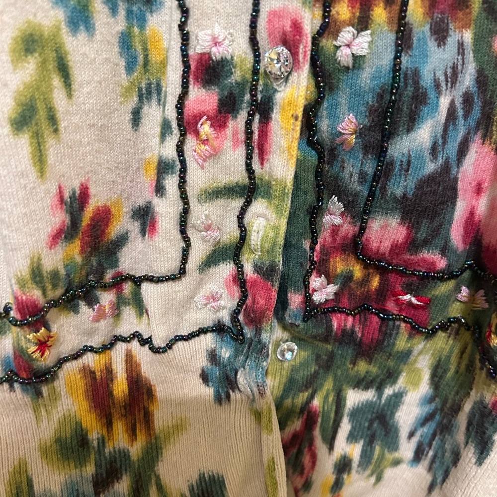 Charlotte Vintage Embroidered & Beaded Cardigan With Crystal Buttons Size M - Picture 3 of 6
